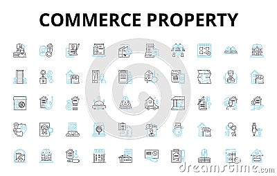 Commerce property linear icons set. Retail, Commercial, Industrial, Office, Warehouse, Shopping, Plaza vector symbols Vector Illustration