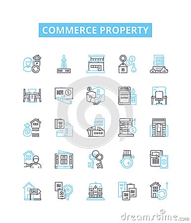 Commerce property vector line icons set. Commerce, Property, Real estate, Commercial, Residential, Property management Cartoon Illustration