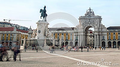 Commerce Square, Ornate triumphal arch or Arco da Rua Augusta. Lisbon, Portugal. Commerce Square, in Lisbon, has been for centuries a meeting place for people stock video Commerce Square, Ornate triumphal arch or Arco da Rua Augusta. Lisbon, Portugal. Commerce Square, in Lisbon, has been for centuries a meeting place for people stock video