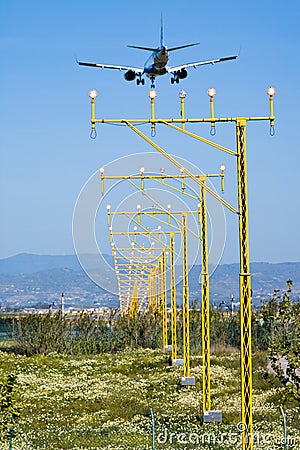 Commercial aeroplane landing Stock Photo