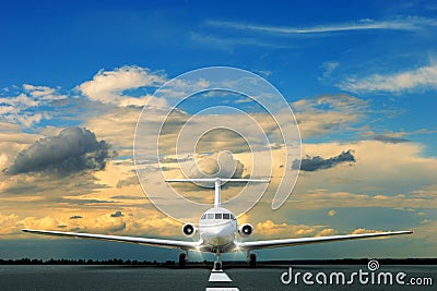 Commercial airliner on runway Stock Photo