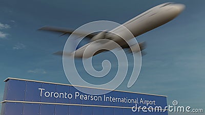 Commercial airplane taking off at Toronto Pearson International Airport Editorial 3D rendering Editorial Stock Photo