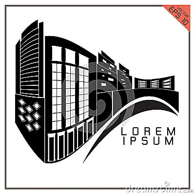 Commercial Building black and white icons vector on white ba Vector Illustration