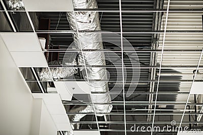 Commercial Building HVAC Ceiling Installation Stock Photo