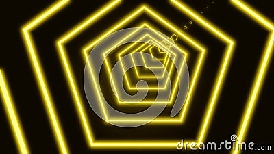 Motion in neon pentagon tunnel consisting of vivid red colored lines on black background, 3d rendering 4K video Stock Photo