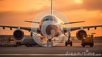 A commercial cargo air freight airplane loaded Stock Photo