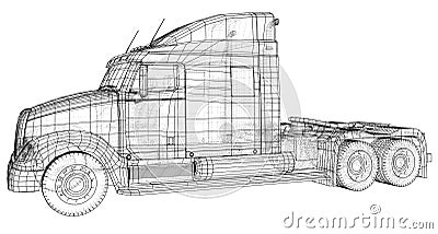 Commercial cargo delivery truck. Isolated. Created illustration of 3d. Wire-frame Vector Illustration