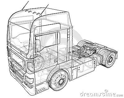 Commercial cargo delivery truck. Isolated. Created illustration of 3d. Wire-frame. Vector Illustration