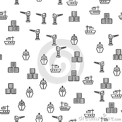 Commercial Cargo Sea Port Seamless Pattern Vector Vector Illustration