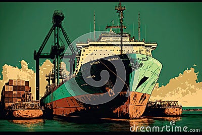 Commercial cargo ship waiting at berth for start of loading Stock Photo