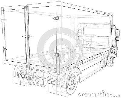 Commercial cargo van vector. Isolated Wire-frame Truck freight. Wire-frame line isolated. Vector rendering of 3d Vector Illustration