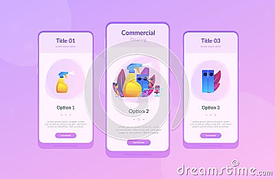 Commercial cleaning app interface template. Vector Illustration