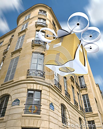 Commercial drone flying around Paris Stock Photo