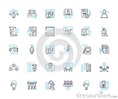 Commercial education linear icons set. Business, Economics, Finance, Marketing, Accounting, Entrepreneurship, Management Vector Illustration