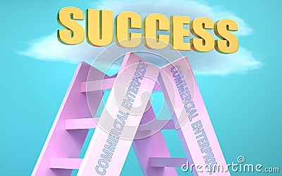 Commercial enterprise ladder that leads to success high in the sky, to symbolize that Commercial enterprise is a very important Cartoon Illustration