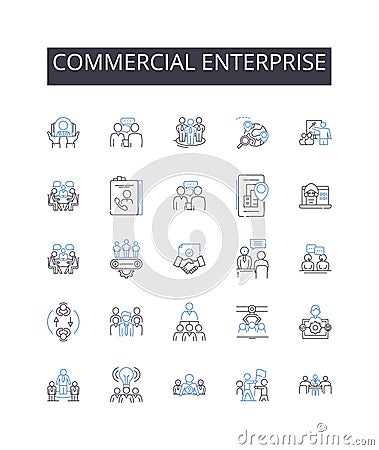 Commercial enterprise line icons collection. Business venture, Trading operation, Entrepreneurial pursuit, Economic Vector Illustration