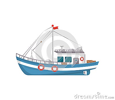 Commercial fishing boat side view icon Vector Illustration