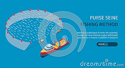 Commercial Fishing Isometric Banner Vector Illustration