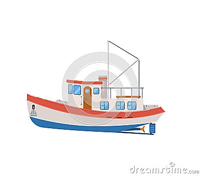 Commercial fishing trawler isolated on white icon Vector Illustration