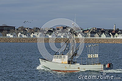 Commercial fishing vessel Alison Rose leaving New Bedford Editorial Stock Photo