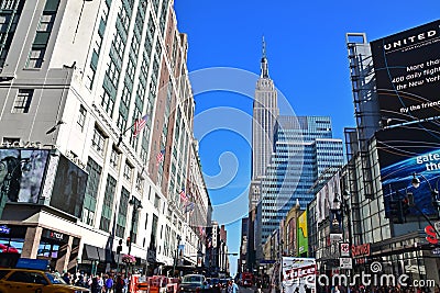 A commercial, high traffic, crowded and typical busy scene of West 34th Street, Manhattan, New York Editorial Stock Photo
