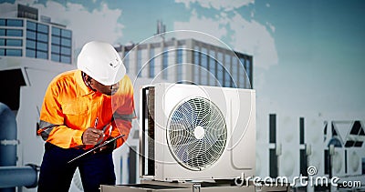 Commercial HVAC Air Conditioner Service Stock Photo