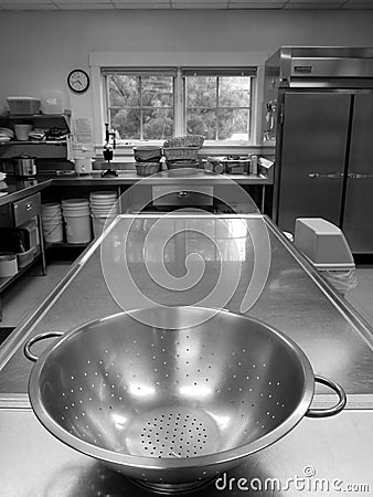 Commercial kitchen: colander Stock Photo