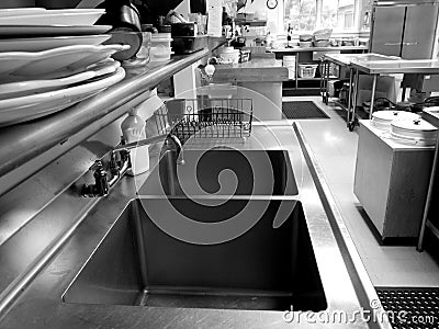 Commercial kitchen: double sink Stock Photo