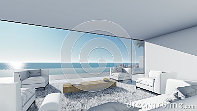 3d render pool terrace sea view relax left view living room Stock Photo