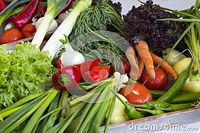 Commercial photography of a basket full of vegetables Stock Photo