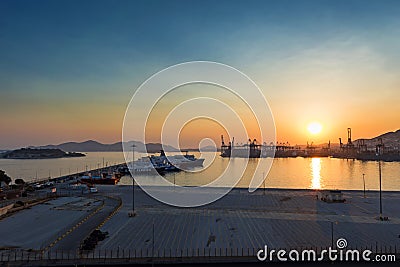 Commercial port at sunset Editorial Stock Photo