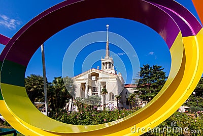 Commercial Sea Port of Sochi and beautiful tropical garden with Editorial Stock Photo