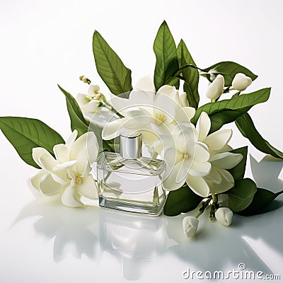Hyperrealistic Perfume Bottle With White Flowers - High Resolution Art Stock Photo