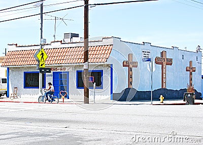 Commercial structure converted into a Storefront Church in Wilmington, California Editorial Stock Photo