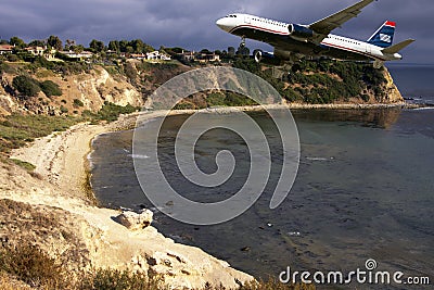 Commercial Travel Passenger Jet Plane Landing Editorial Stock Photo