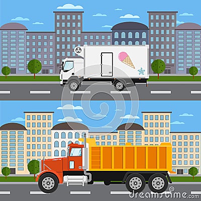 Commercial truck on road in city Vector Illustration