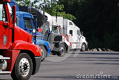 Commercial Trucks at rest area Stock Photo