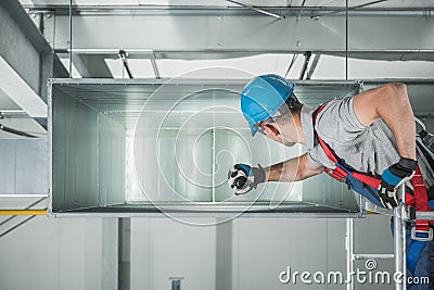 Commercial Warehouse Air Ventilation and Climate Control Canal Maintenance Stock Photo