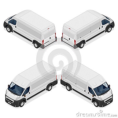 Commercial white van icons set isolated on a white background. Flat 3d vector isometric illustration. Vector Illustration