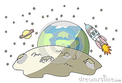 Commerial flight to the moon Cartoon Illustration