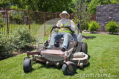 Commericial Lawn Mowing with Zero Turn Stock Photo