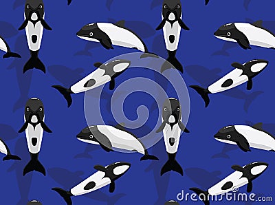 Commerson`s Dolphin Cartoon Background Seamless Wallpaper Vector Illustration