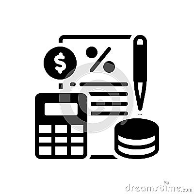 Black solid icon for Commission, coins and calculator Stock Photo