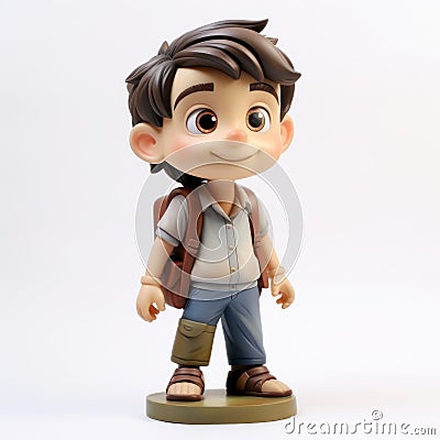 Commissioned 3d Rendering Of A Cute Boy Figurine Carrying A Backpack Stock Photo