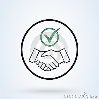 Commitment thin line icon. Handshake Shield Check Mark Icon Vector. Trust Commitment Business Illustration Vector Illustration