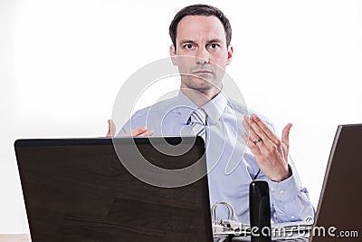 Committed employee giving stock market buy sign Stock Photo