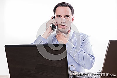 Committed employee giving stock market strangle sign Stock Photo