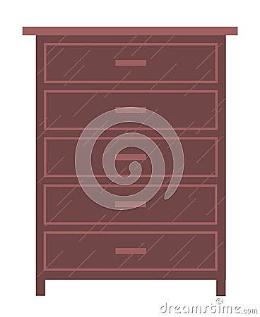 Commode, wooden chest of drawers icon with closed drawers and handles, storage place, bureau Vector Illustration