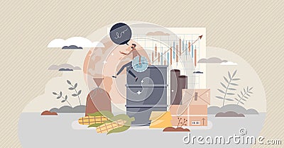 Commodities trading market as sell primary raw materials tiny person concept Vector Illustration