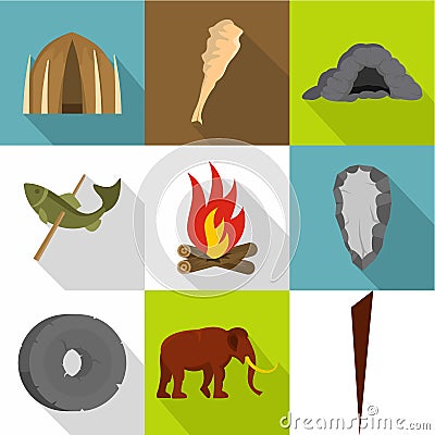 Common ancestor icons set, flat style Vector Illustration